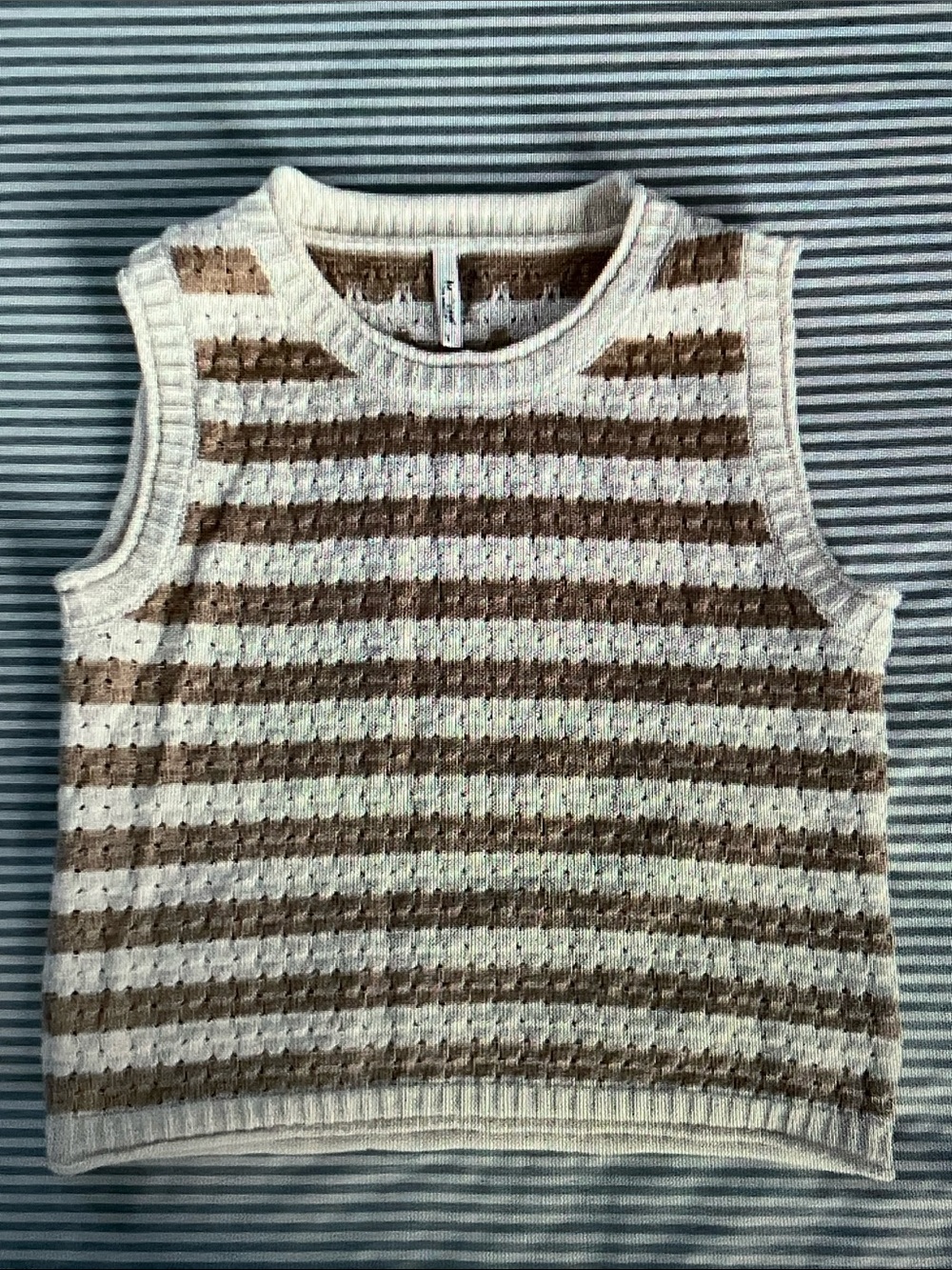BE COOL Cream and Brown Striped Knit Tank